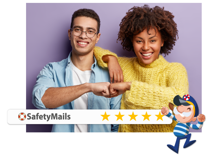 safetymails glückliche Kunden, die sich die Hände berühren