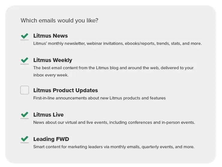 Litmus newsletter center preference center