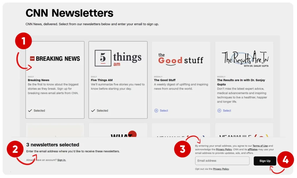 Website da cnn centro de preferências de boletins informativos